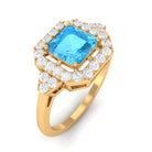 Asscher Cut Swiss Blue Topaz Engagement Ring with Diamond Halo Swiss Blue Topaz - ( AAA ) - Quality - Rosec Jewels