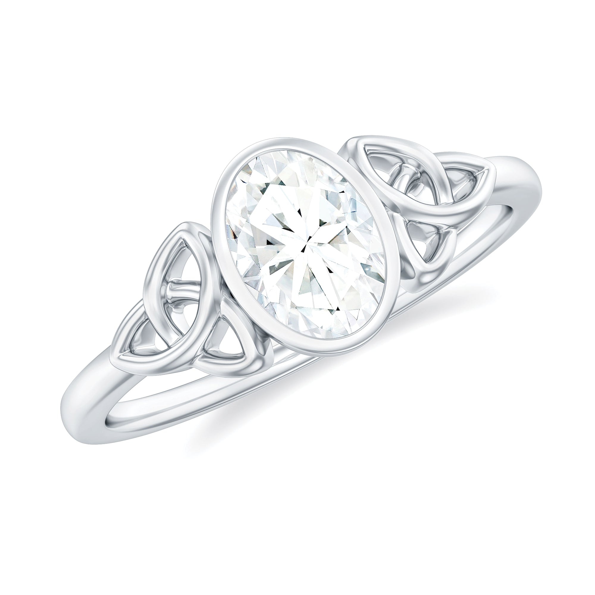 Oval Moissanite Solitaire Celtic Knot Ring in Bezel Setting Moissanite - ( D-VS1 ) - Color and Clarity - Rosec Jewels