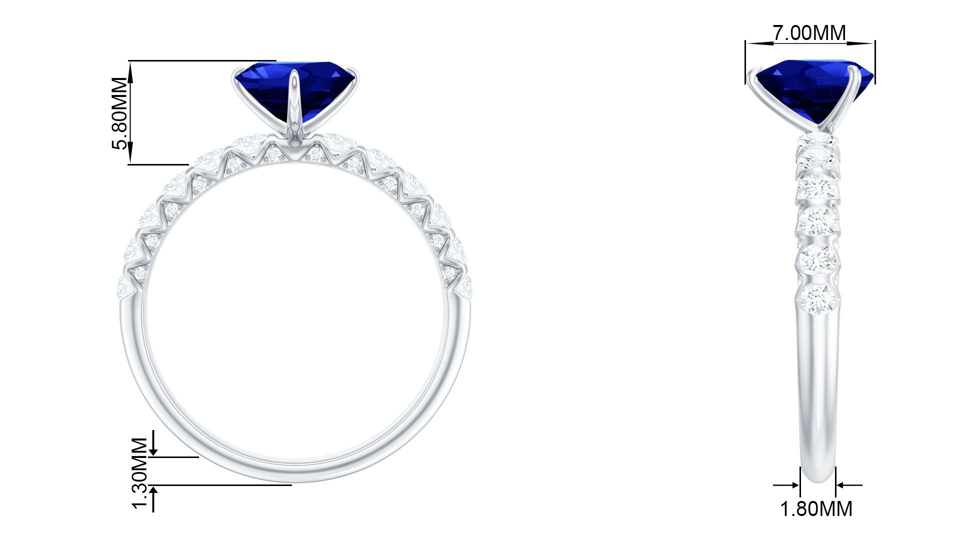 Rosec Jewels-Heart Shape Lab Grown Blue Sapphire Solitaire Engagement Ring with Diamond