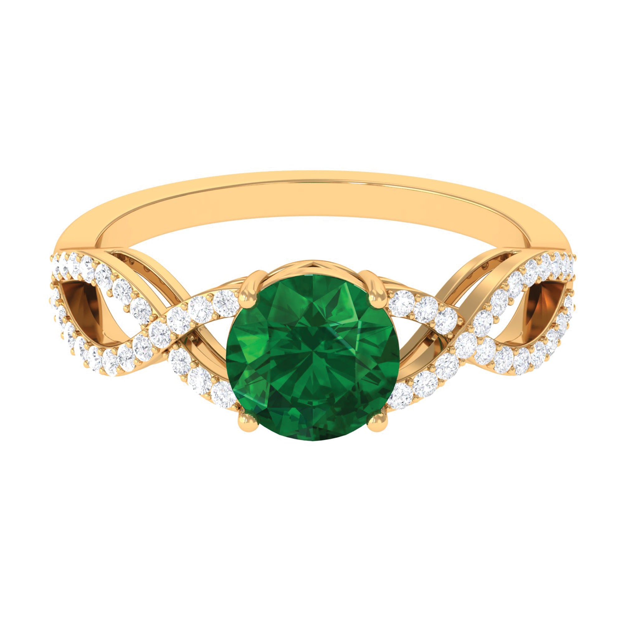 Created Emerald Infinity Engagement Ring With Diamond Accent Lab Created Emerald - ( AAAA ) - Quality - Rosec Jewels