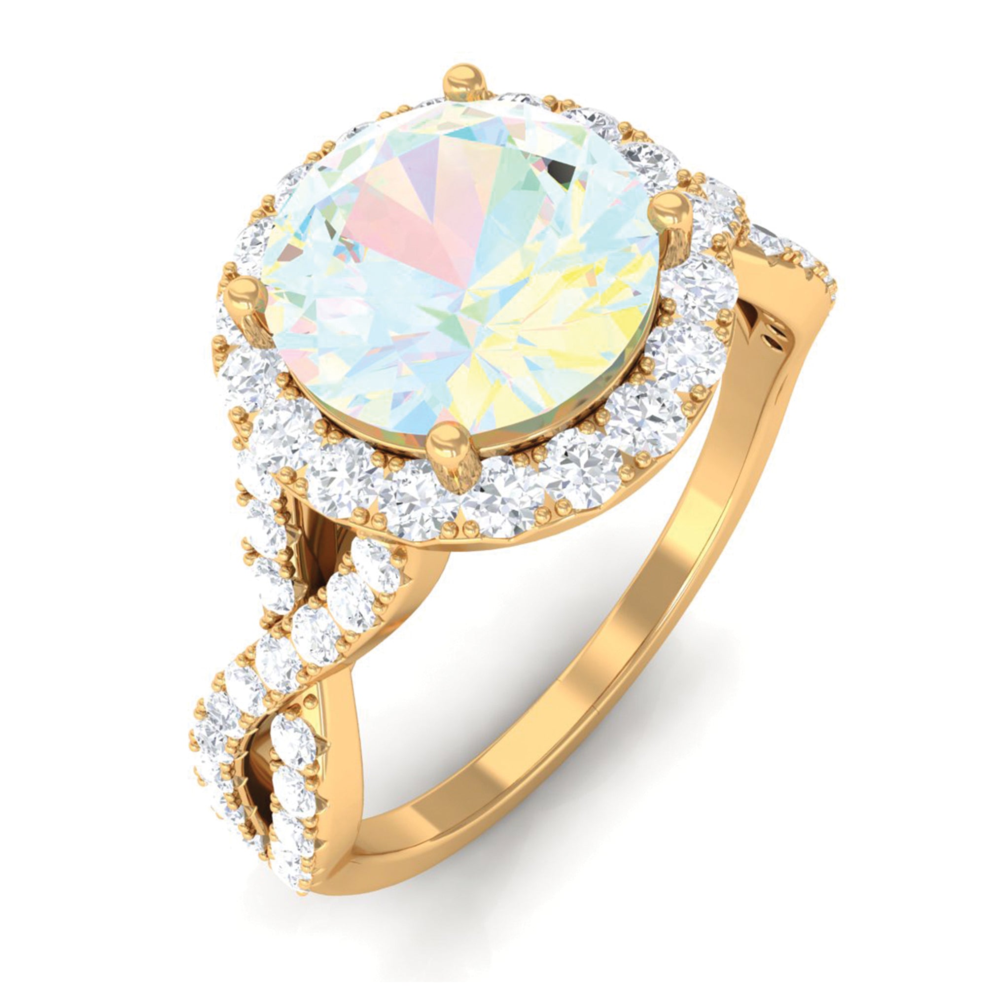 3 CT Ethiopian Opal Crossover Engagement Ring with Moissanite Halo Ethiopian Opal - ( AAA ) - Quality - Rosec Jewels