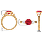 Round Created Ruby and Moissanite Art Deco Engagement Ring in Gold Lab Created Ruby - ( AAAA ) - Quality - Rosec Jewels