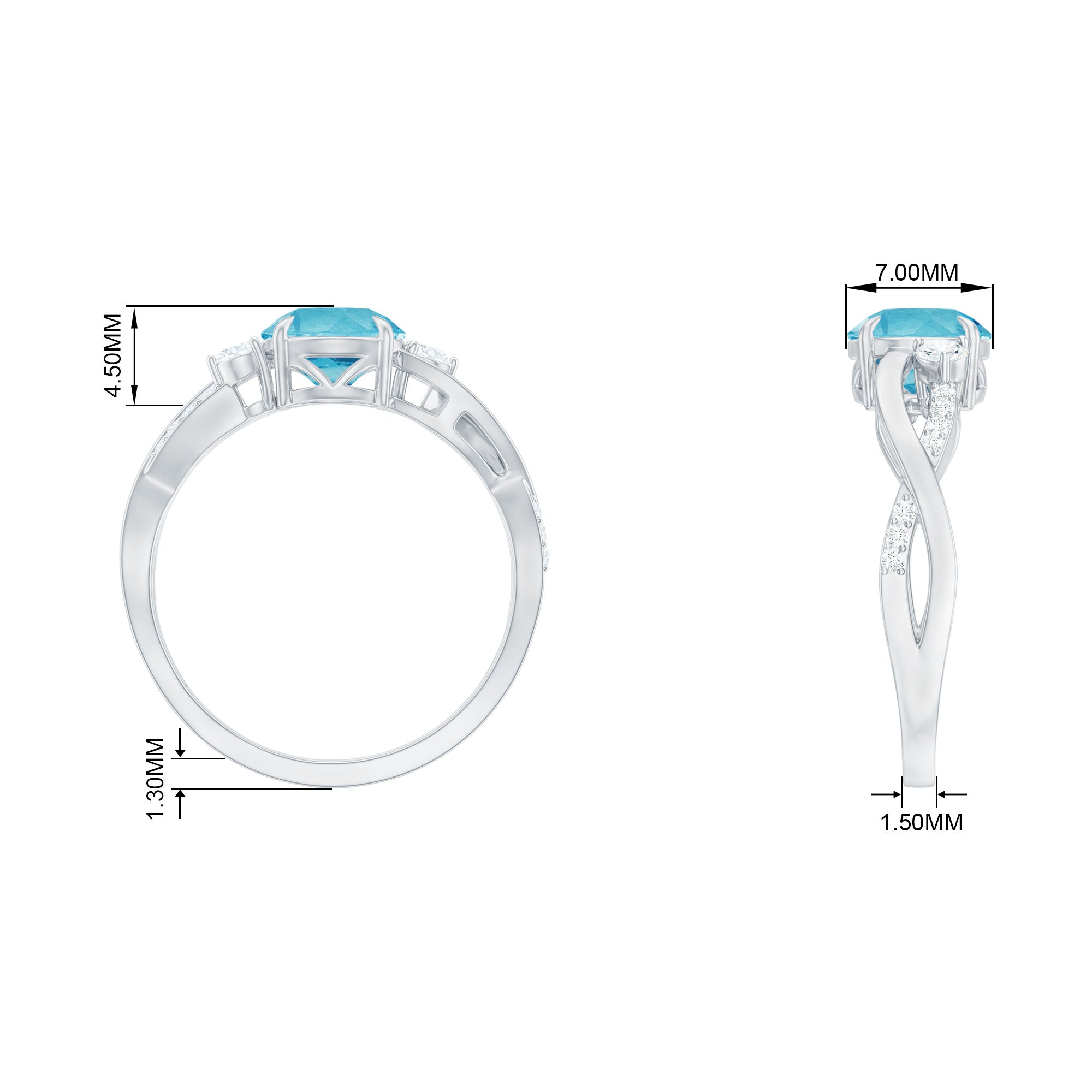 Swiss Blue Topaz and Diamond Engagement Ring with Crossover Shank Swiss Blue Topaz - ( AAA ) - Quality - Rosec Jewels