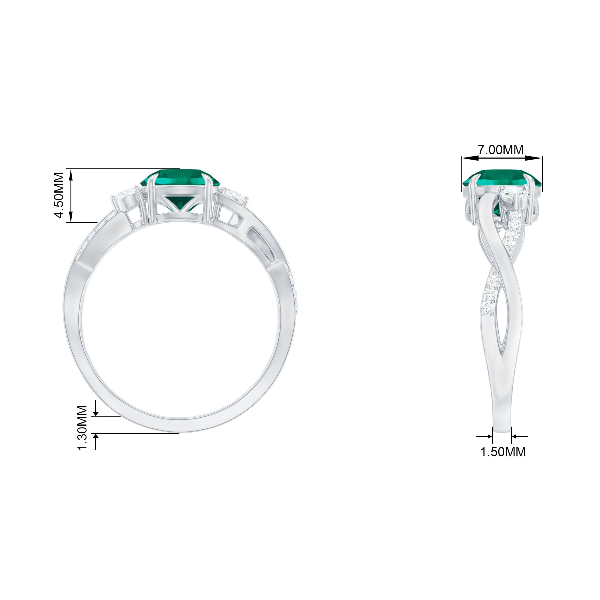 Created Emerald and Diamond Engagement Ring with Crossover Shank Lab Created Emerald - ( AAAA ) - Quality - Rosec Jewels