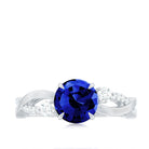 2 CT Created Blue Sapphire and Diamond Engagement Ring with Crossover Shank Lab Created Blue Sapphire - ( AAAA ) - Quality - Rosec Jewels