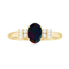 1 CT Natural Oval Cut Black Opal Classic Engagement Ring with Diamond Black Opal - ( AAA ) - Quality - Rosec Jewels