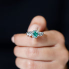 Flower Inspired Created Emerald Engagement Ring with Moissanite Lab Created Emerald - ( AAAA ) - Quality - Rosec Jewels