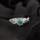 Flower Inspired Created Emerald Engagement Ring with Moissanite Lab Created Emerald - ( AAAA ) - Quality - Rosec Jewels