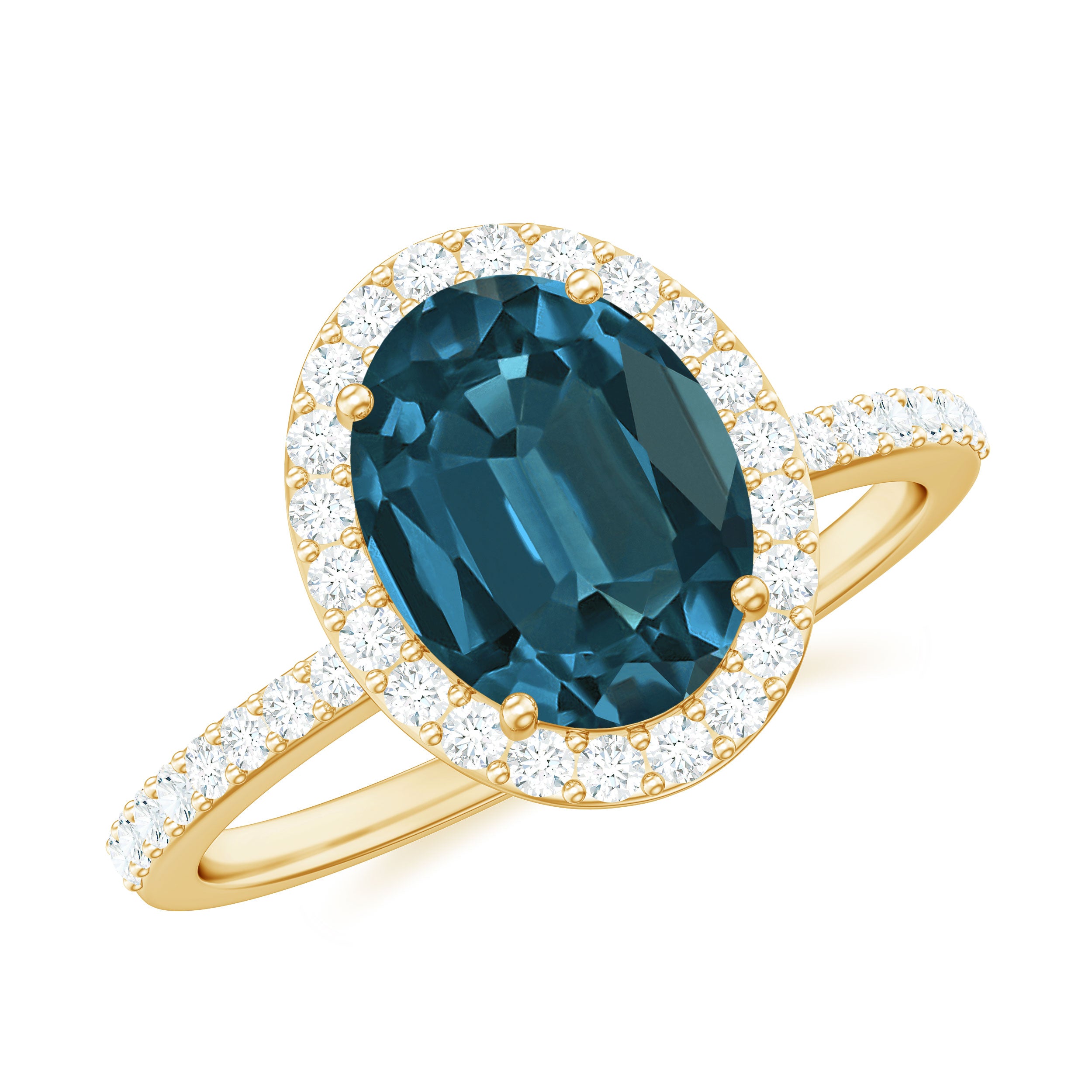 1.75 CT Classic Oval Cut London Blue Topaz Ring with Diamond Halo London Blue Topaz - ( AAA ) - Quality - Rosec Jewels