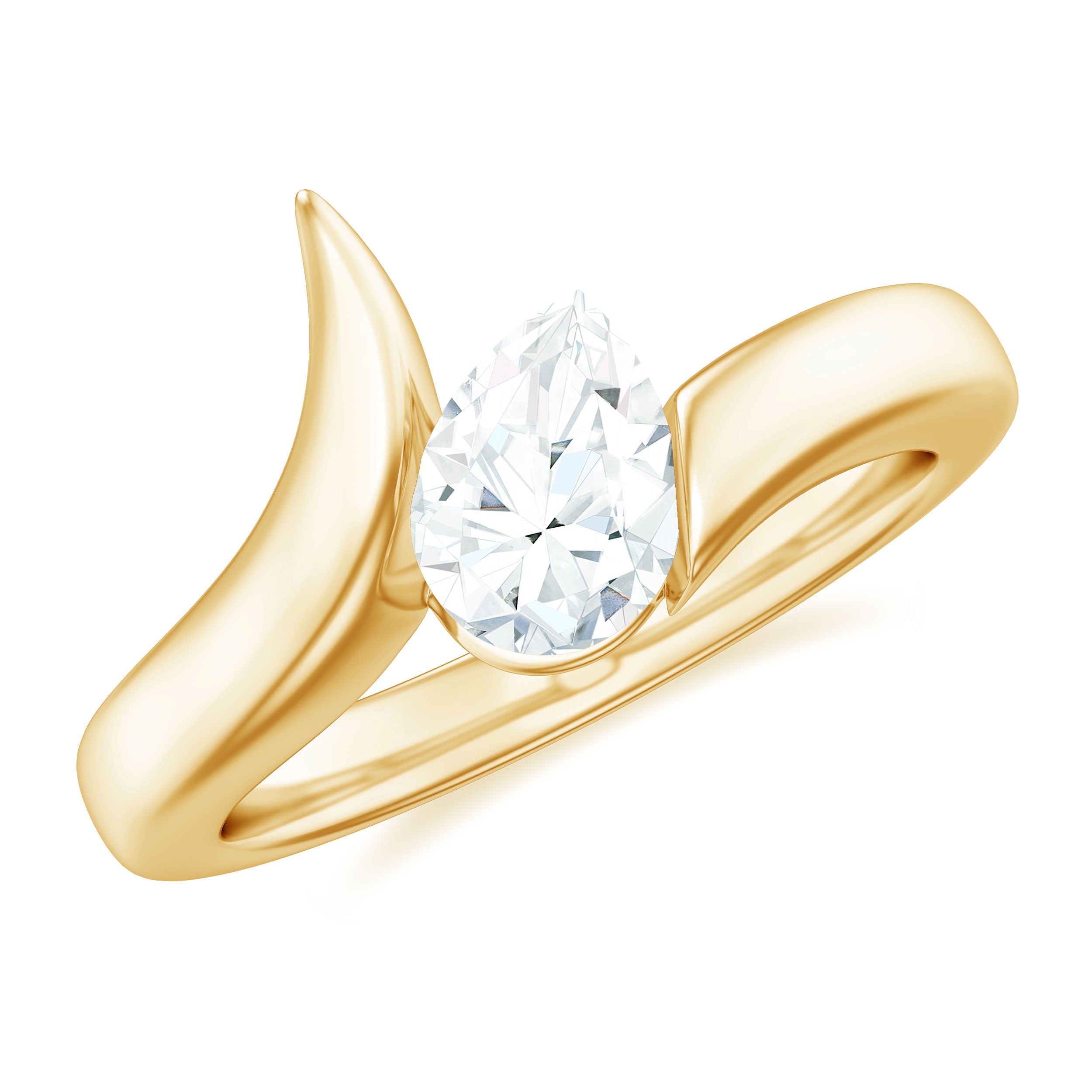 Pear Shape Lab Grown Diamond Solitaire Bypass Ring Lab Grown Diamond - ( EF-VS ) - Color and Clarity - Rosec Jewels