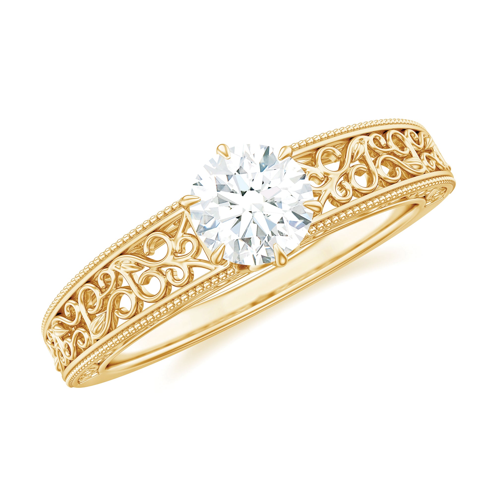 Vintage Inspired Solitaire Lab Grown Diamond Filigree Ring Lab Grown Diamond - ( EF-VS ) - Color and Clarity - Rosec Jewels