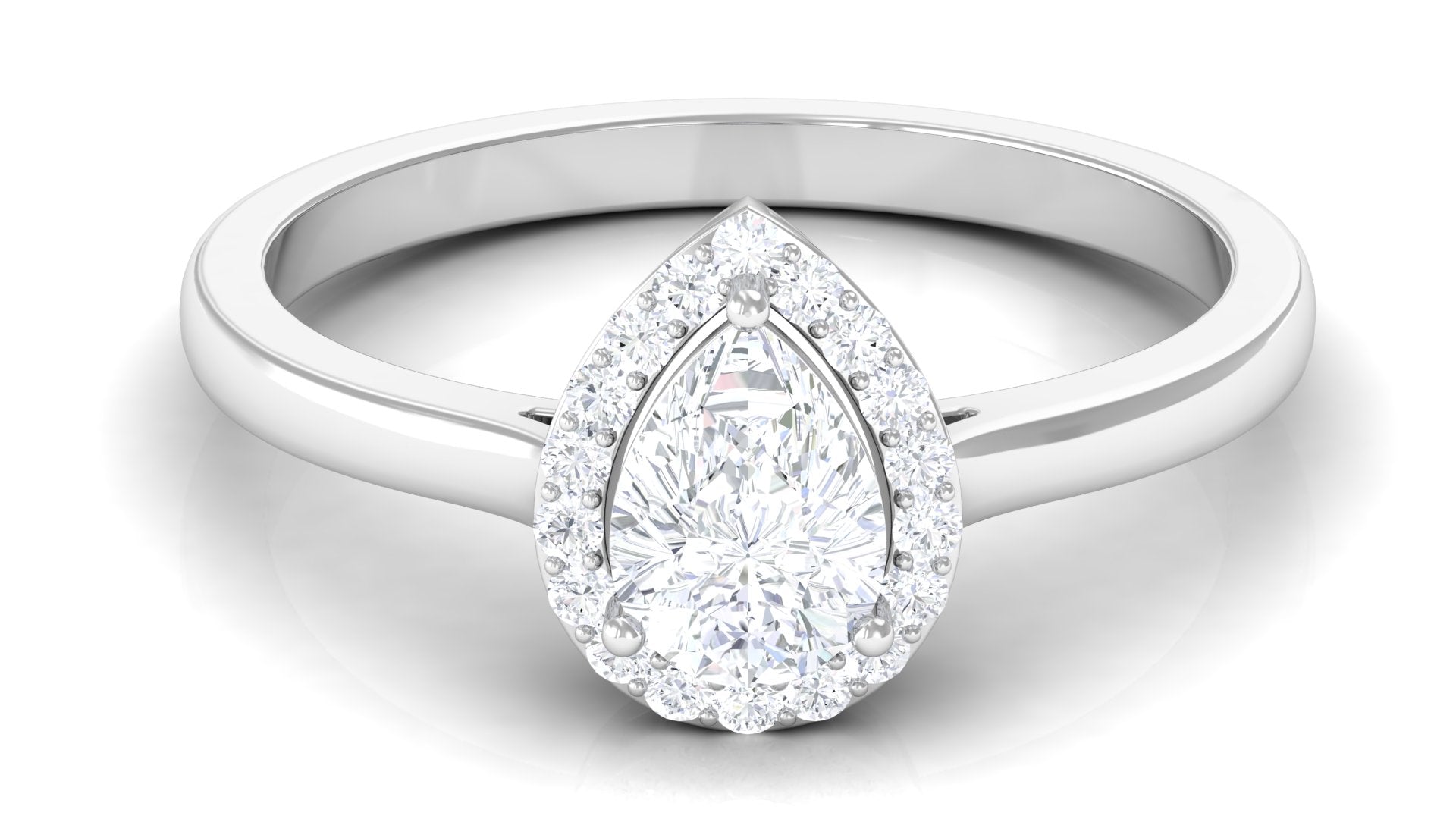 Classic Lab Grown Diamond Teardrop Engagement Ring with Halo Lab Grown Diamond - ( EF-VS ) - Color and Clarity - Rosec Jewels