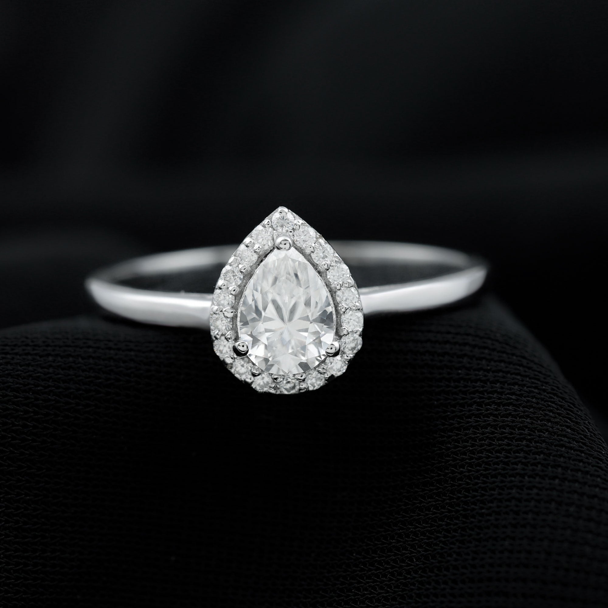 Classic Lab Grown Diamond Teardrop Engagement Ring with Halo Lab Grown Diamond - ( EF-VS ) - Color and Clarity - Rosec Jewels