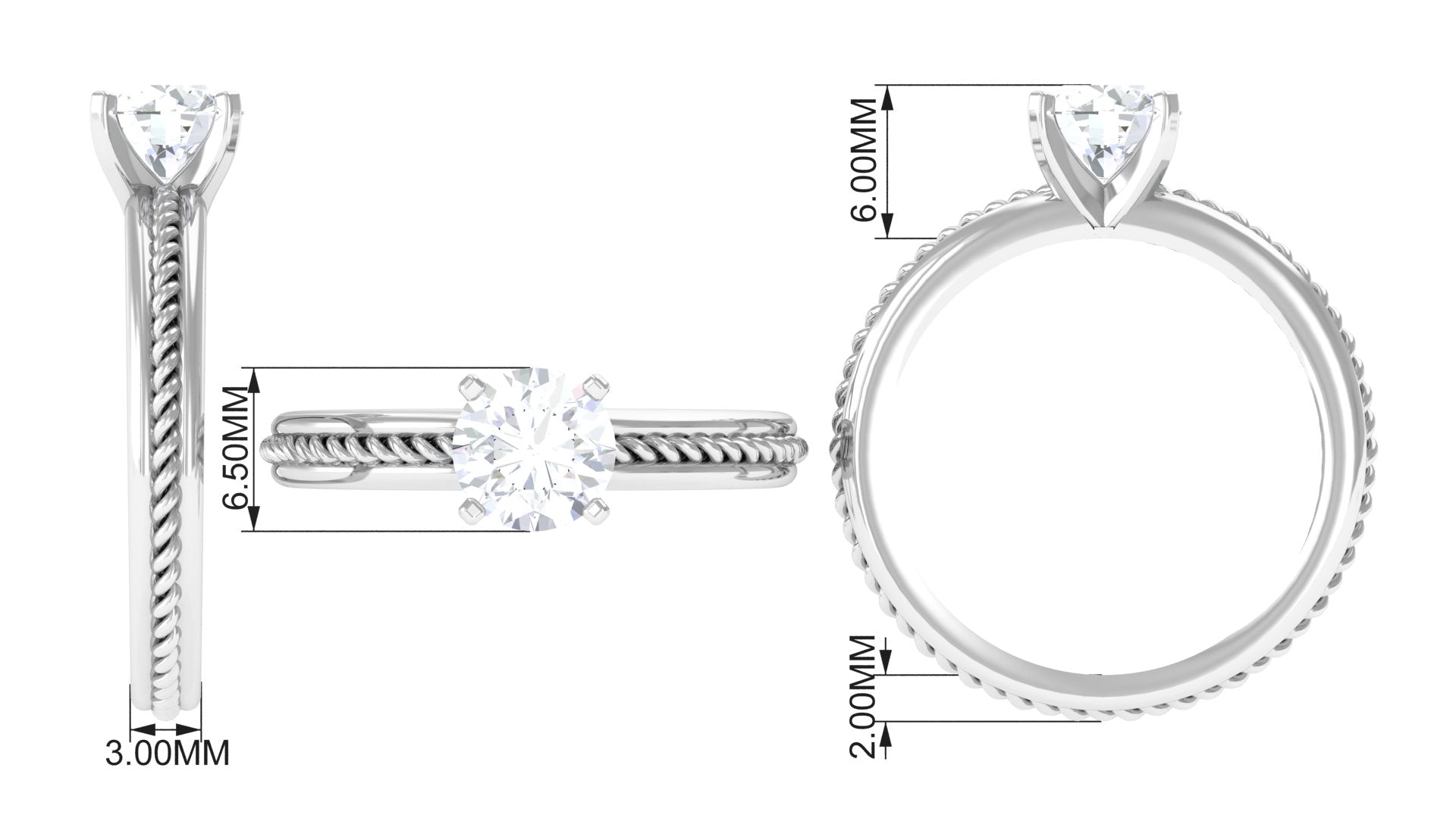 Round Lab Grown Diamond Solitaire Twisted Rope Ring Lab Grown Diamond - ( EF-VS ) - Color and Clarity - Rosec Jewels