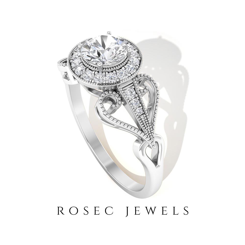 Vintage Inspired Engagement Ring with Lab Grown Diamond Lab Grown Diamond - ( EF-VS ) - Color and Clarity - Rosec Jewels