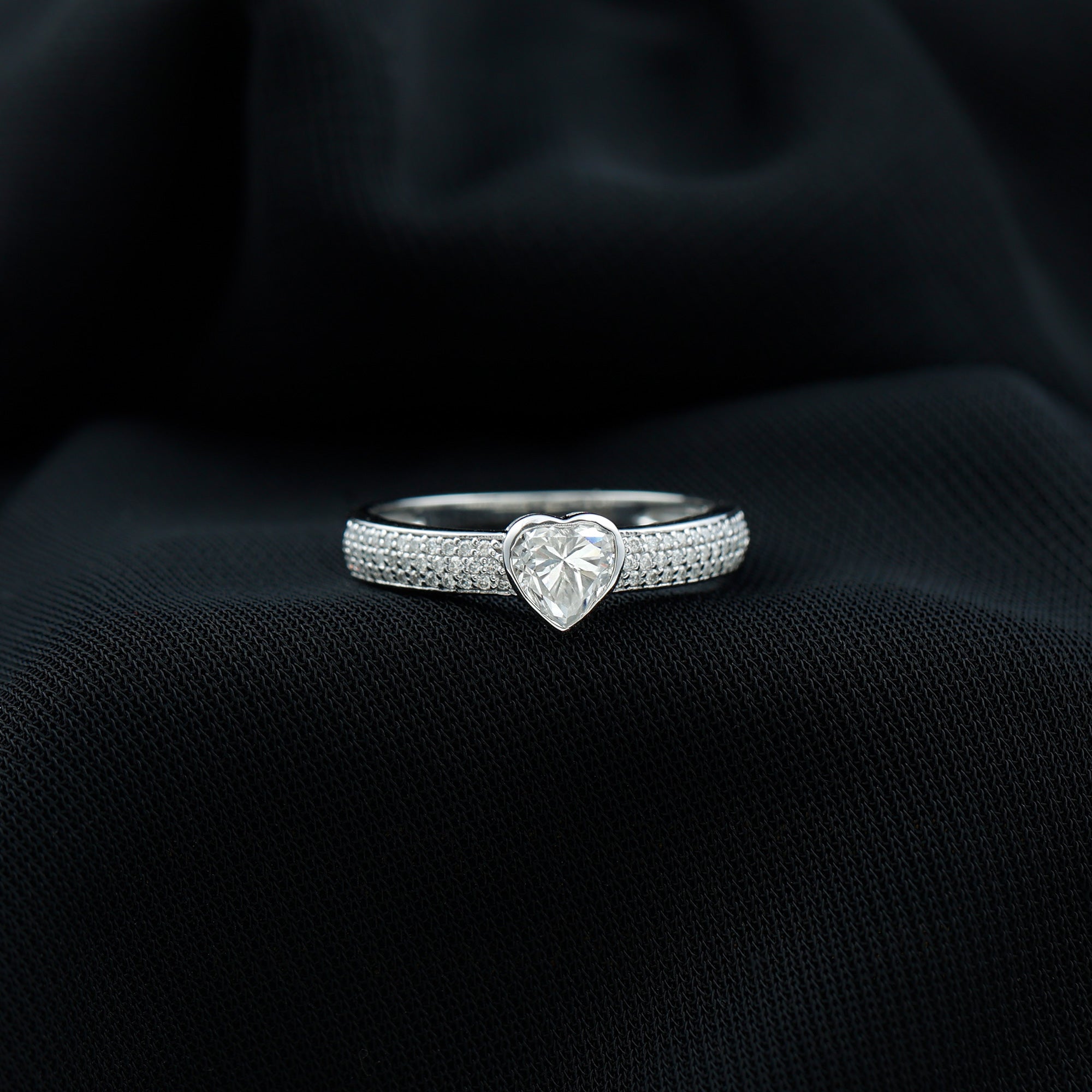 Heart Shape Lab Grown Diamond Solitaire Ring with Side Stones Lab Grown Diamond - ( EF-VS ) - Color and Clarity - Rosec Jewels