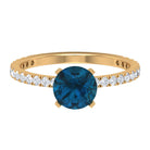 2.25 CT London Blue Topaz Solitaire Ring with Diamond Side Stones London Blue Topaz - ( AAA ) - Quality - Rosec Jewels