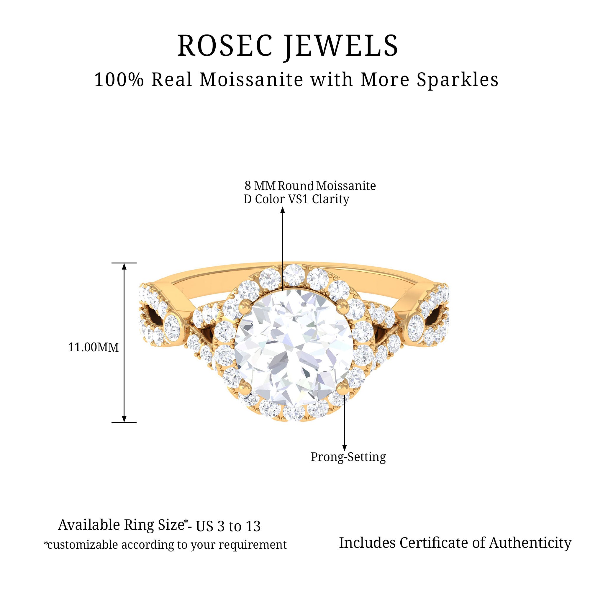 2.50 CT Moissanite Halo Vintage Engagement Ring Moissanite - ( D-VS1 ) - Color and Clarity - Rosec Jewels
