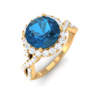 London Blue Topaz Crossover Ring with Diamond Halo London Blue Topaz - ( AAA ) - Quality - Rosec Jewels