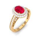 Oval Created Ruby and Diamond Double Halo Engagement Ring Lab Created Ruby - ( AAAA ) - Quality - Rosec Jewels