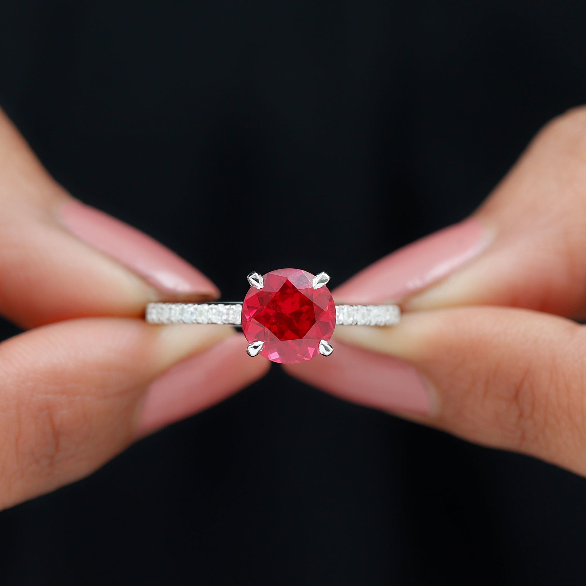 Peg Head Set Lab Grown Ruby Solitaire Engagement Ring Lab Created Ruby - ( AAAA ) - Quality - Rosec Jewels