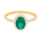 Oval Emerald Halo Engagement Ring with Diamond Emerald - ( AAA ) - Quality - Rosec Jewels