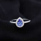 Pear Shaped Tanzanite Halo Engagement Ring with Diamond Tanzanite - ( AAA ) - Quality - Rosec Jewels