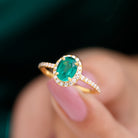 Oval Lab Grown Emerald Halo Engagement Ring with Diamond Lab Created Emerald - ( AAAA ) - Quality - Rosec Jewels