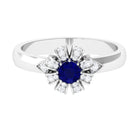 Elegant Blue Sapphire and Diamond Flower Engagement Ring Blue Sapphire - ( AAA ) - Quality - Rosec Jewels