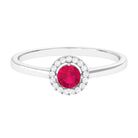 Natural Ruby Promise Ring with Diamond Halo Ruby - ( AAA ) - Quality - Rosec Jewels