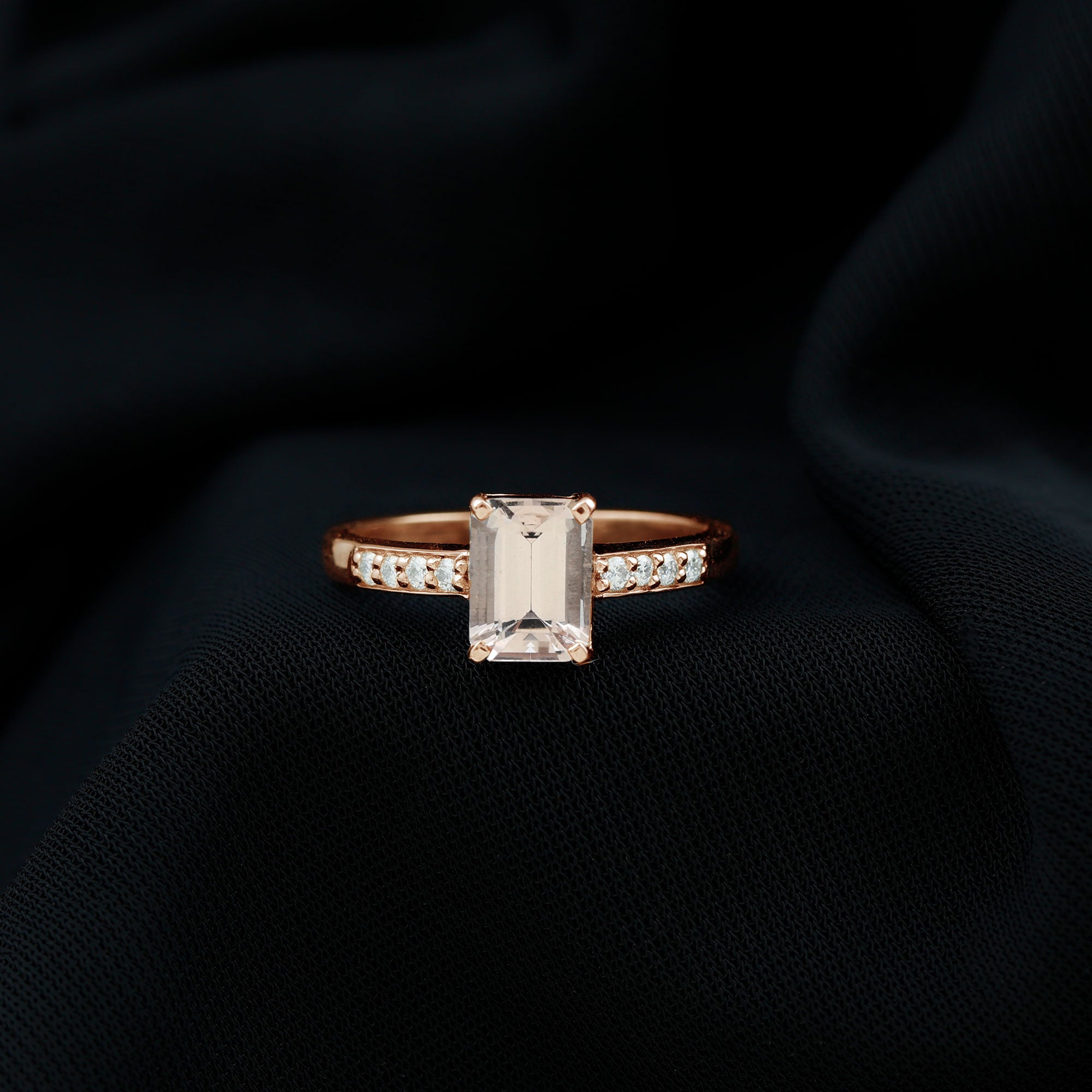 2 CT Emerald Cut Morganite Classic Solitaire Ring with Diamond Morganite - ( AAA ) - Quality - Rosec Jewels