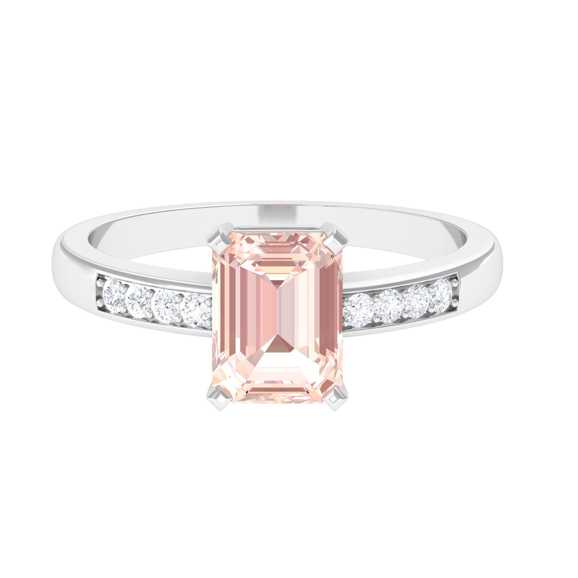 2 CT Emerald Cut Morganite Classic Solitaire Ring with Diamond Morganite - ( AAA ) - Quality - Rosec Jewels