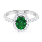 1 CT Oval shape Emerald Halo Engagement Ring with Diamond Emerald - ( AAA ) - Quality - Rosec Jewels