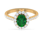 1 CT Oval shape Emerald Halo Engagement Ring with Diamond Emerald - ( AAA ) - Quality - Rosec Jewels