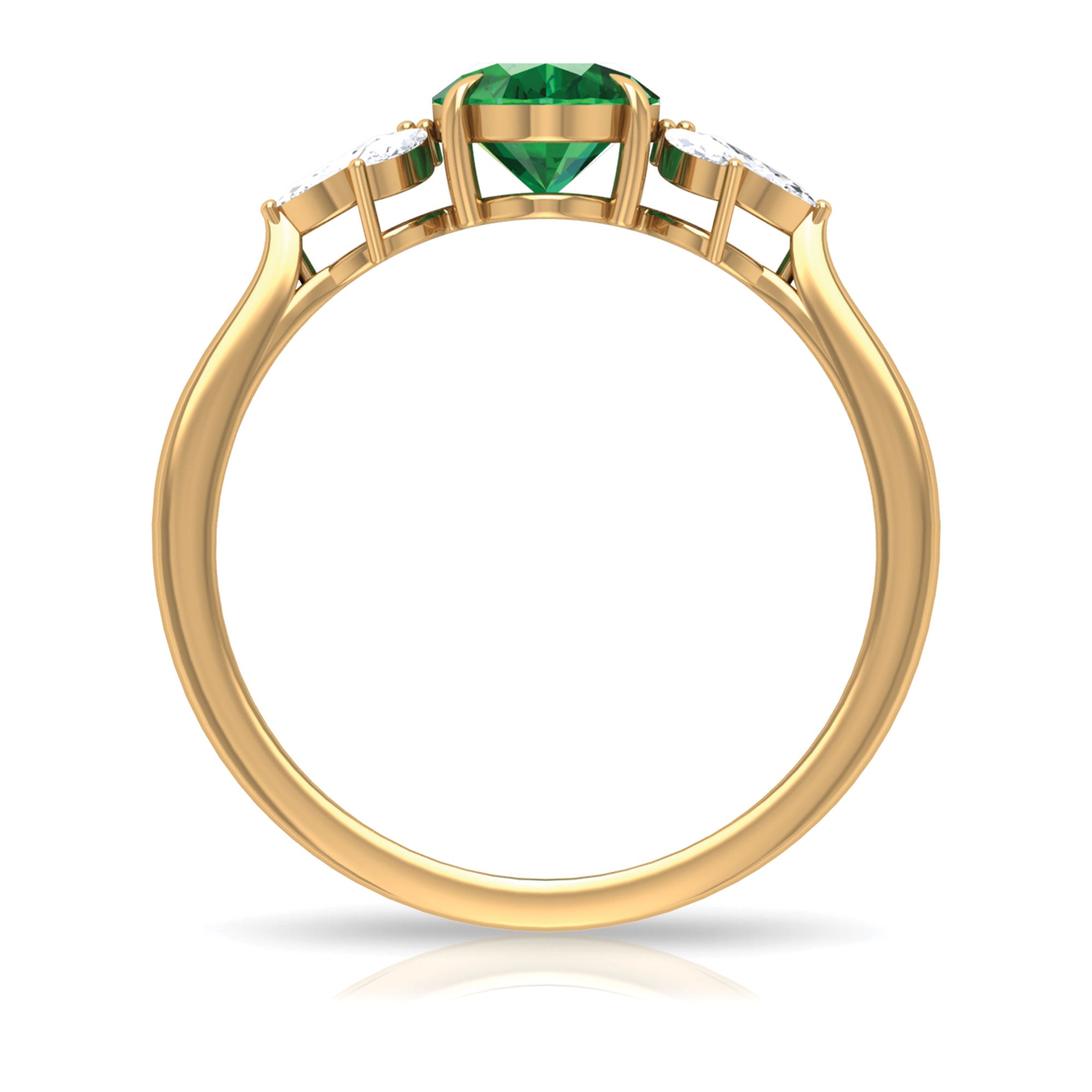 Claw Set Oval shape Emerald Solitaire Ring with Marquise Diamond Trio Emerald - ( AAA ) - Quality - Rosec Jewels