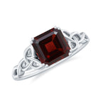 Asscher Cut Solitaire Garnet Celtic Knot Ring in Gold Garnet - ( AAA ) - Quality - Rosec Jewels