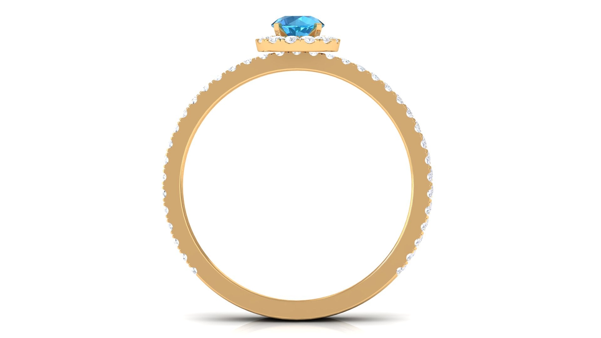 Minimal Round Shape Swiss Blue Topaz Halo Ring Set with Diamond Swiss Blue Topaz - ( AAA ) - Quality - Rosec Jewels