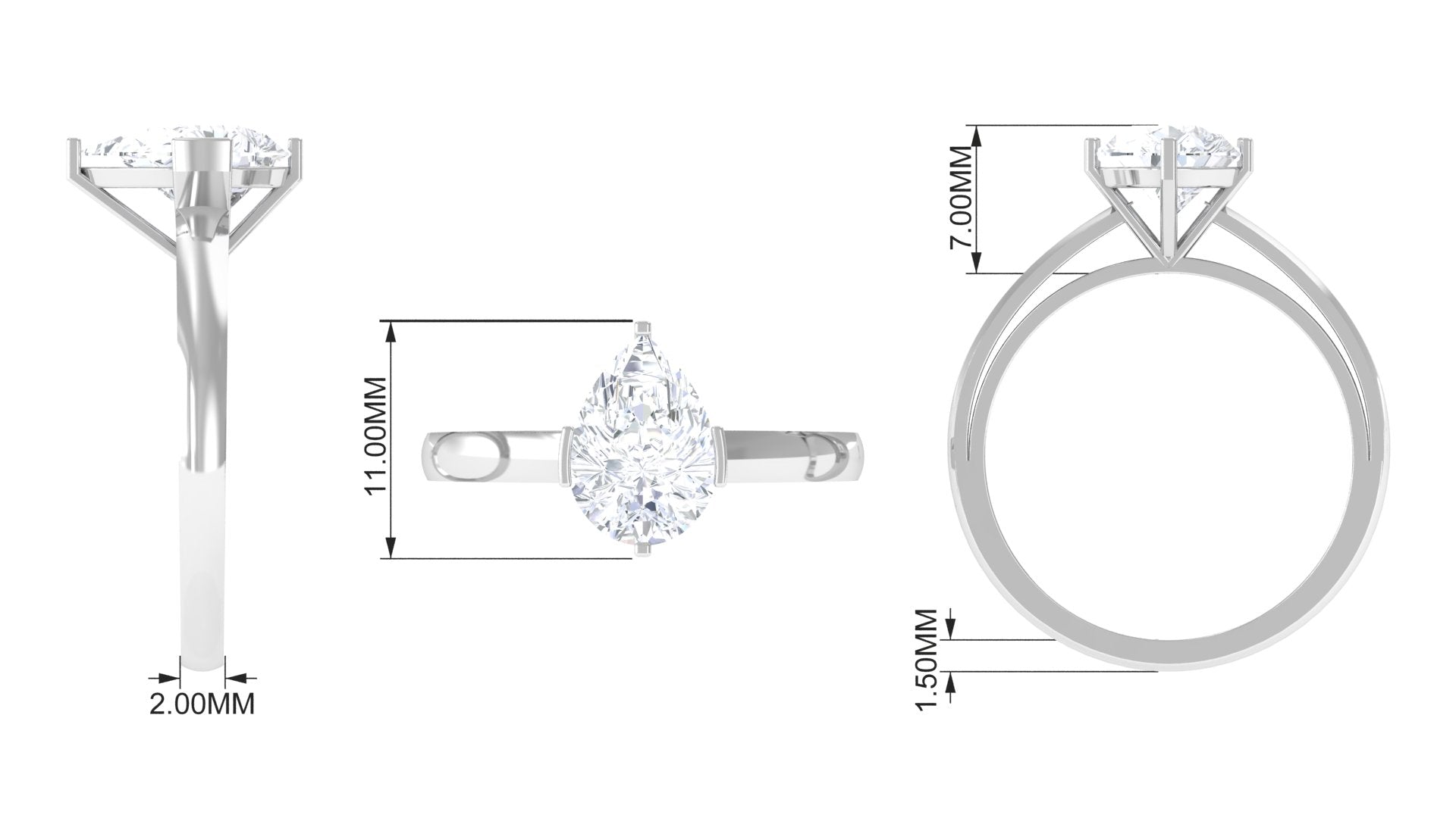 Rosec Jewels-2 CT Two Tone Promise Ring for Her with Pear Cut Solitaire Moissanite