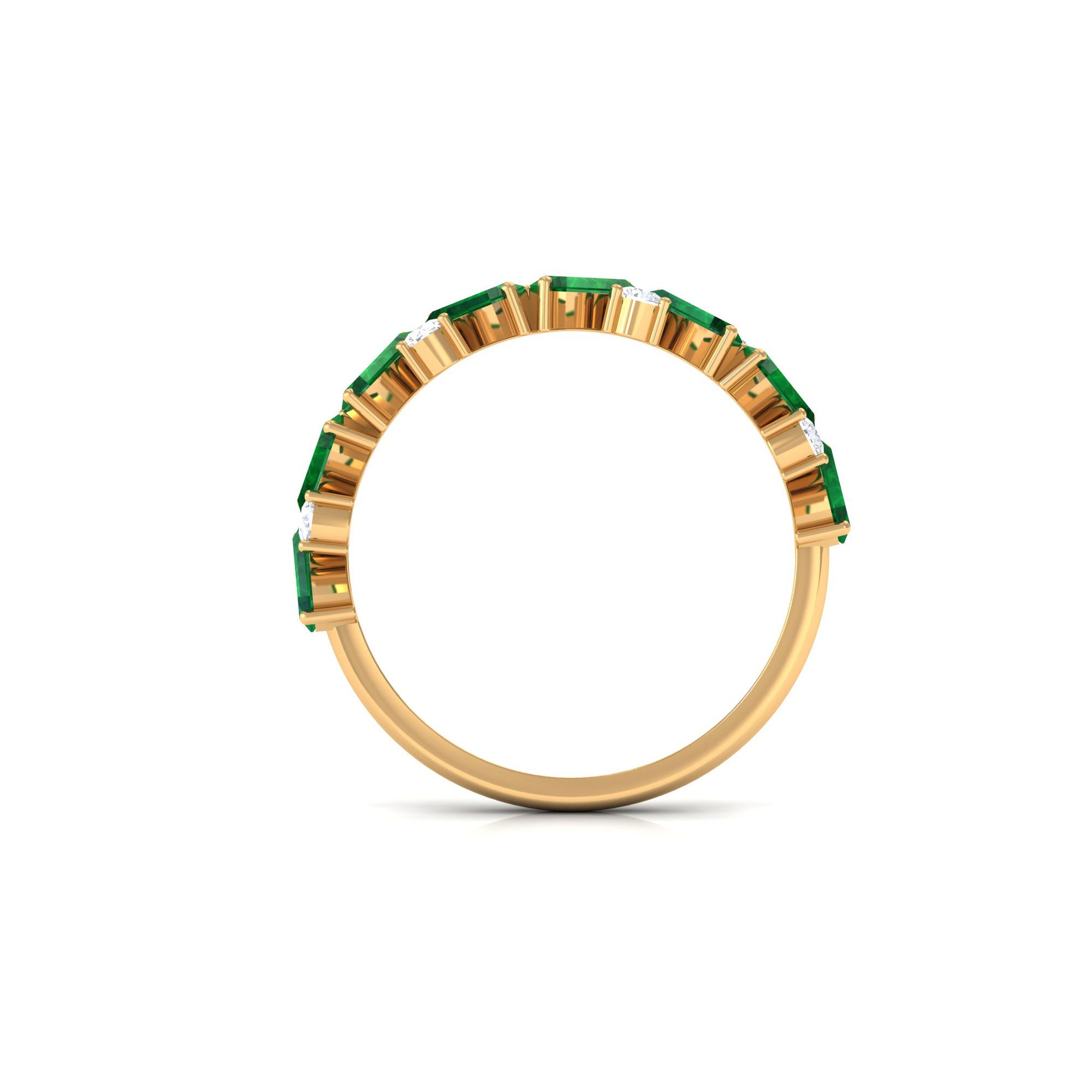 Baguette Shape Lab Grown Emerald Half Eternity Ring with Moissanite Lab Created Emerald - ( AAAA ) - Quality - Rosec Jewels