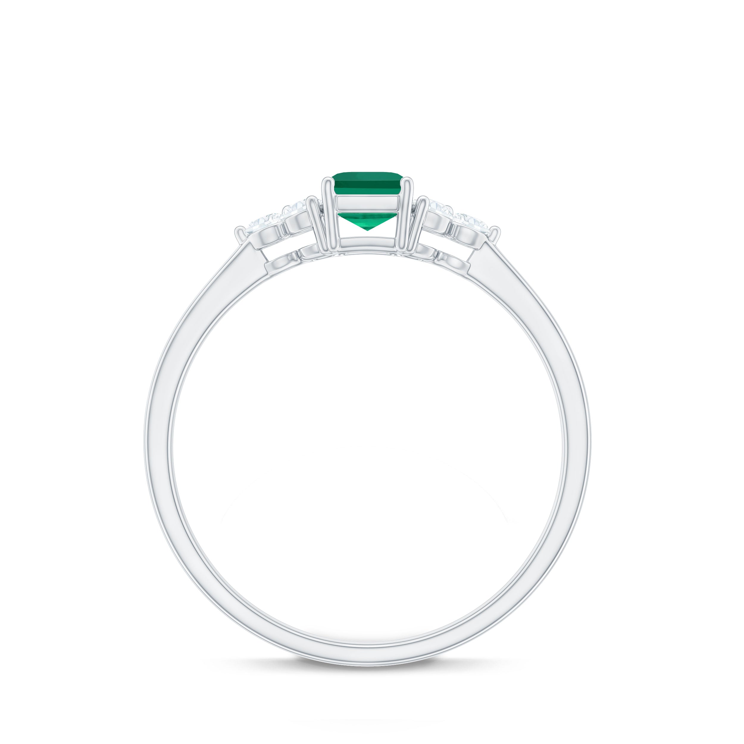 Octagon Cut Created Emerald Solitaire Ring with Diamond Trio Lab Created Emerald - ( AAAA ) - Quality - Rosec Jewels