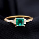 Princess Cut Created Emerald Solitaire Engagement Ring Lab Created Emerald - ( AAAA ) - Quality - Rosec Jewels