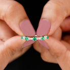 Lab Grown Emerald and Diamond Minimal Half Eternity Ring Lab Created Emerald - ( AAAA ) - Quality - Rosec Jewels