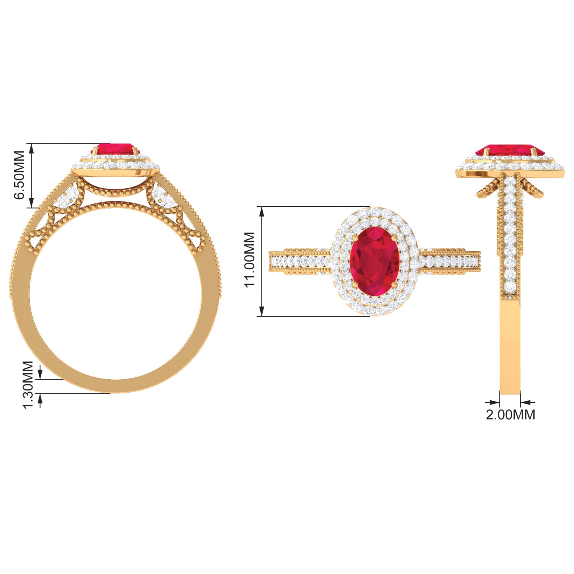 Lab-Created Ruby Beaded Engagement Ring with Diamond Lab Created Ruby - ( AAAA ) - Quality - Rosec Jewels