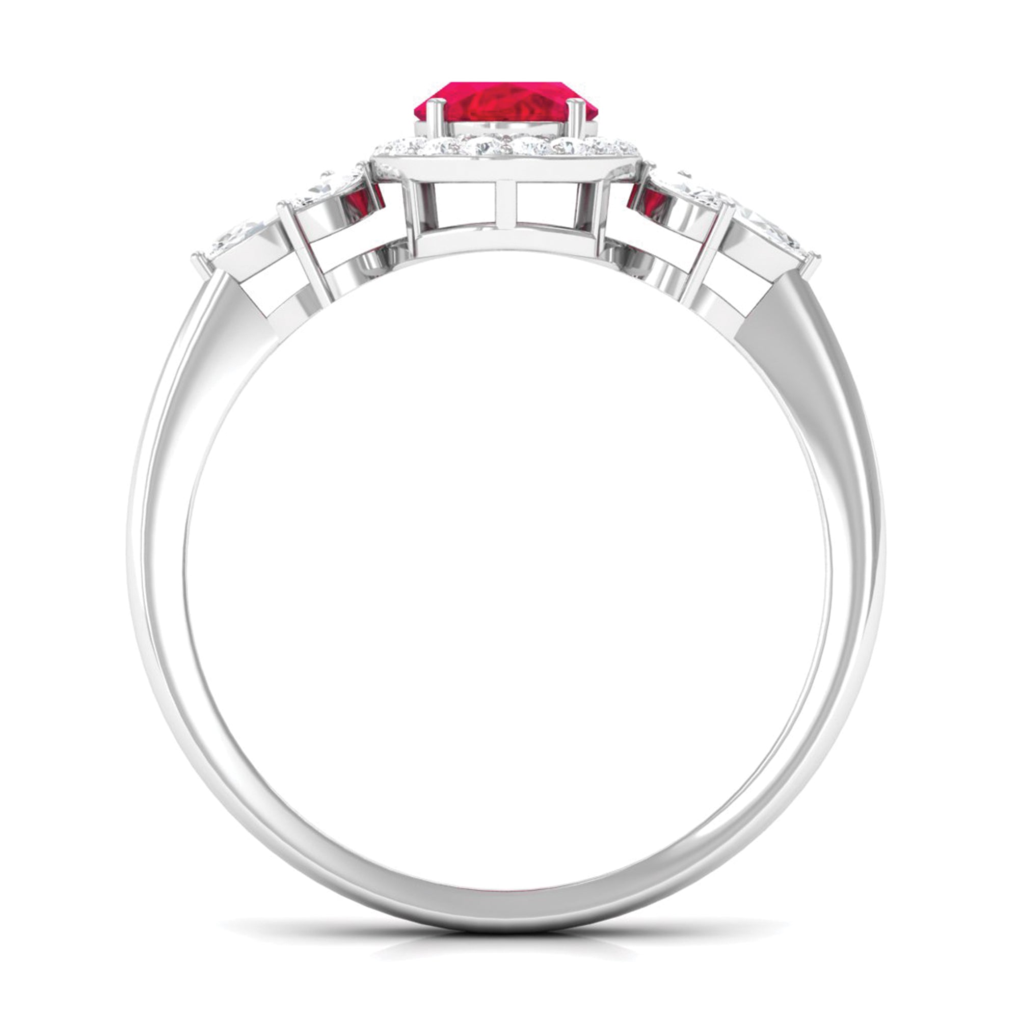 Oval Cut Lab-Created Ruby Statement Engagement Ring with Diamond Lab Created Ruby - ( AAAA ) - Quality - Rosec Jewels