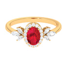 Oval Cut Lab-Created Ruby Statement Engagement Ring with Diamond Lab Created Ruby - ( AAAA ) - Quality - Rosec Jewels