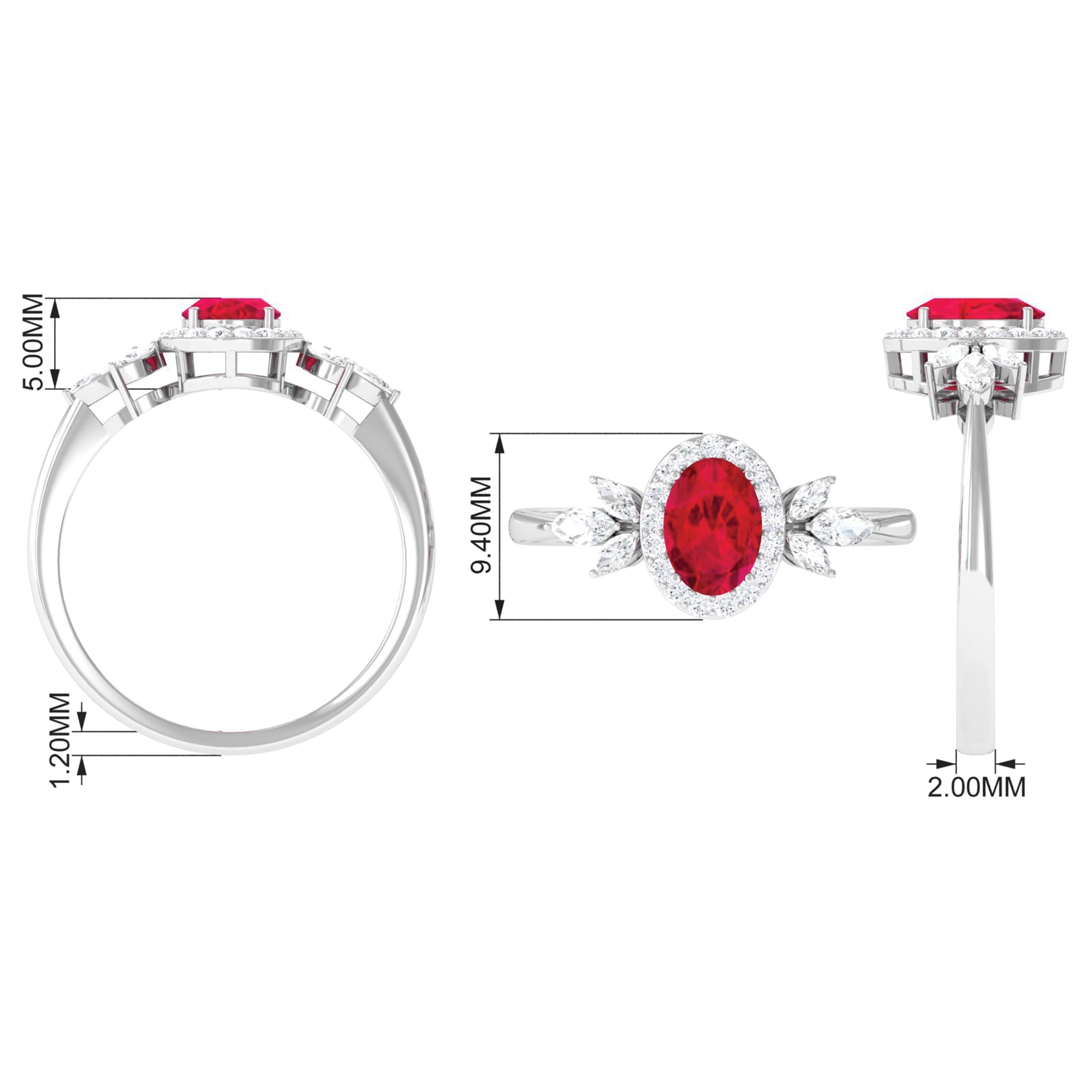 Oval Cut Lab-Created Ruby Statement Engagement Ring with Diamond Lab Created Ruby - ( AAAA ) - Quality - Rosec Jewels