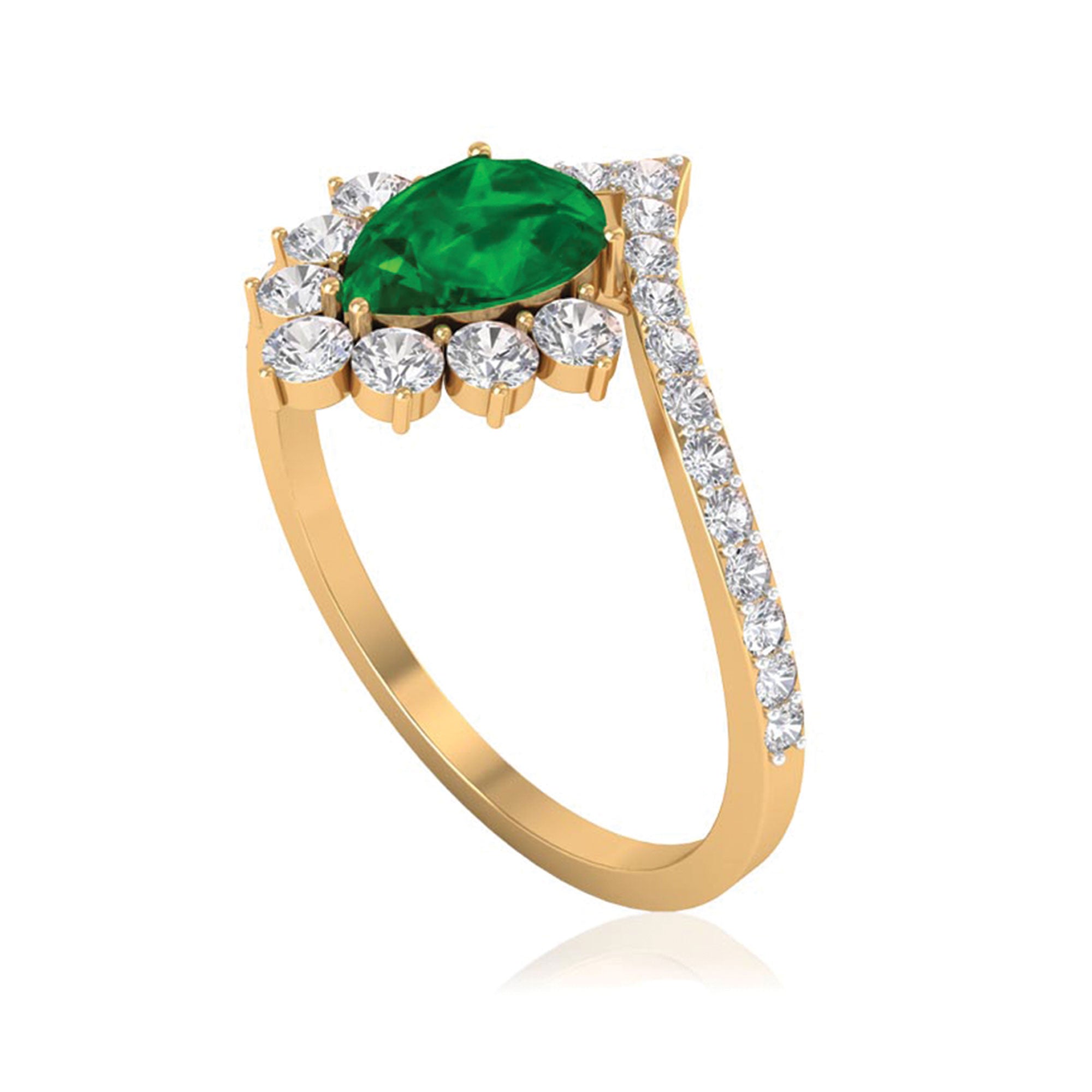 Lab Grown Emerald and Diamond Designer Engagement Ring Lab Created Emerald - ( AAAA ) - Quality - Rosec Jewels