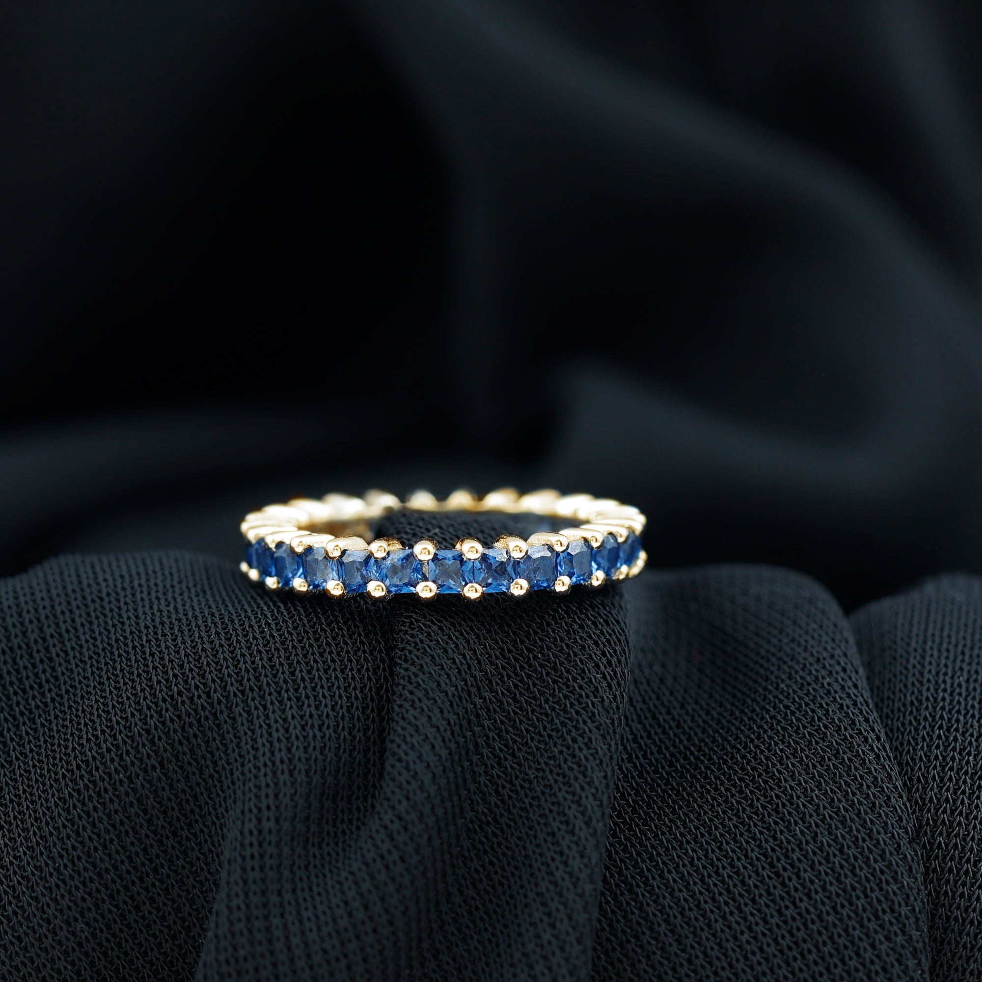 Princess Cut Created Blue Sapphire Stackable Eternity Band Ring in Gold Lab Created Blue Sapphire - ( AAAA ) - Quality - Rosec Jewels