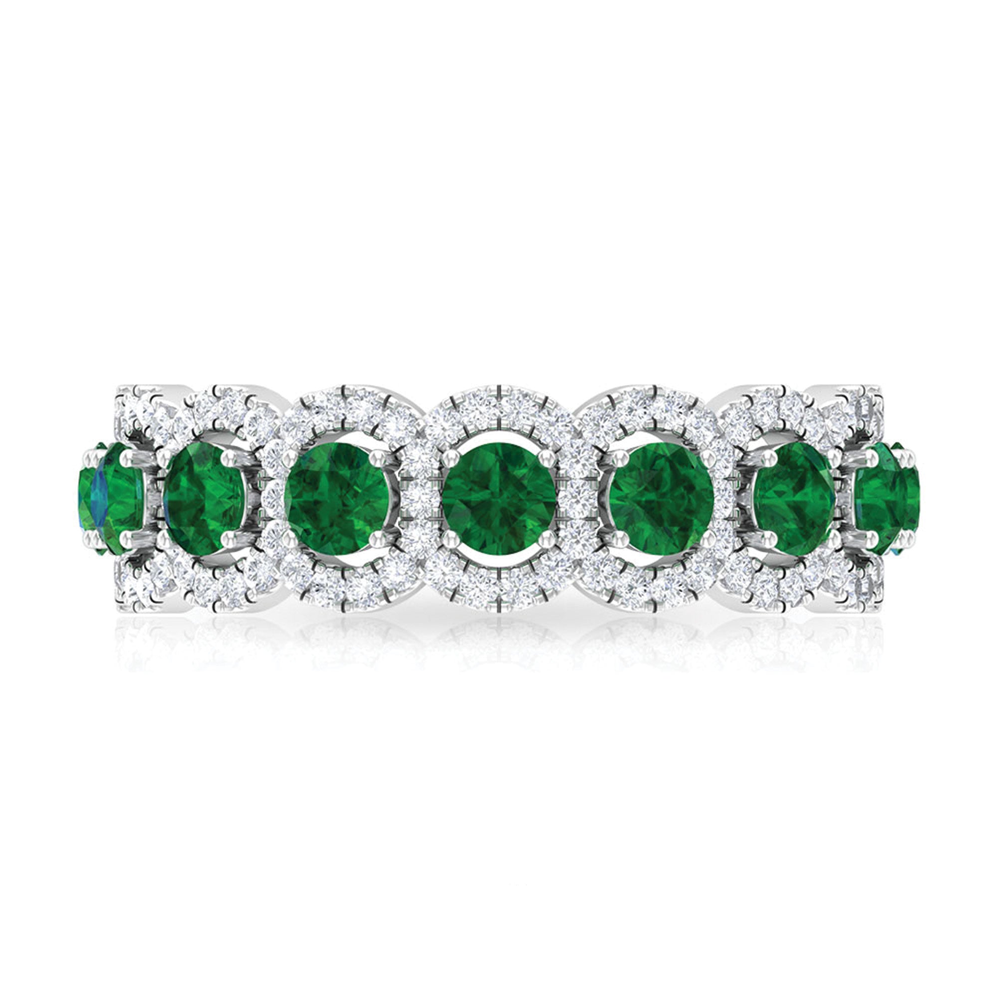 2.5 CT Lab Created Emerald And Moissanite Wide Wedding Band Lab Created Emerald - ( AAAA ) - Quality - Rosec Jewels