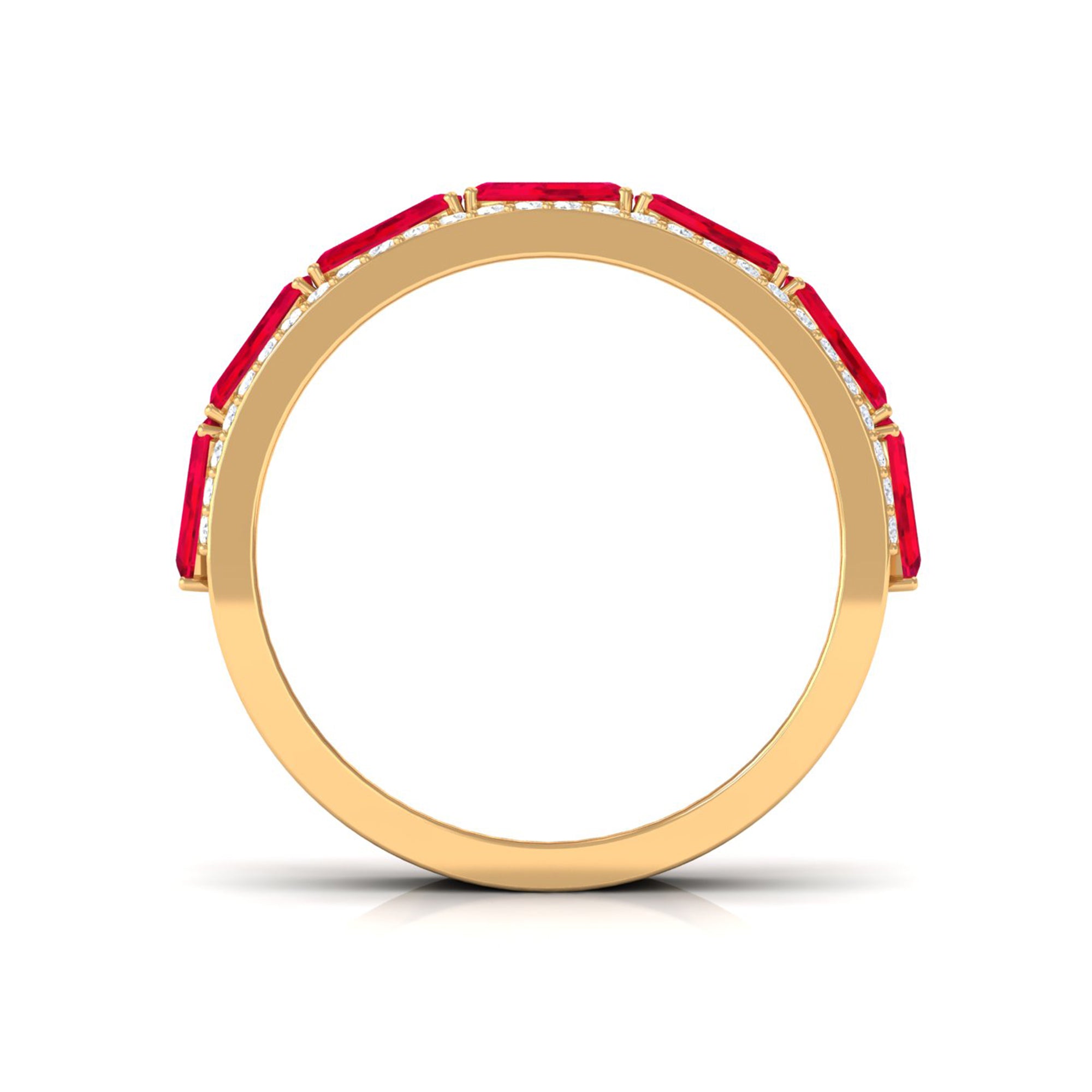 Emerald Cut Lab Grown Ruby Moissanite Half Eternity Band Lab Created Ruby - ( AAAA ) - Quality - Rosec Jewels